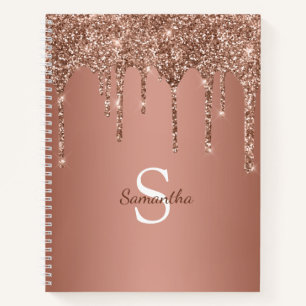 Rose Gold Glitter Sparkle Drip Monogram Name Notebook