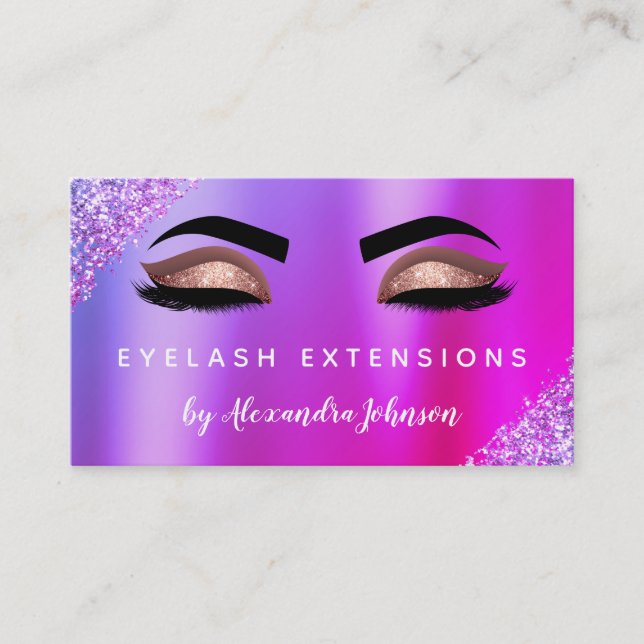 Rose Gold Glitter Sparkle Eyelash Extensions Business Card (Front)