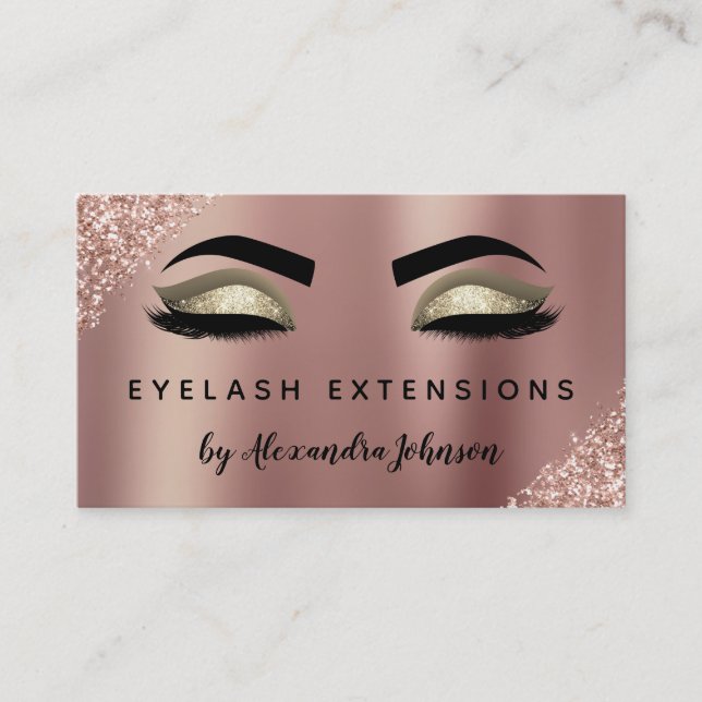 Rose Gold Glitter Sparkle Eyelash Extensions Business Card (Front)