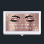 Rose Gold Glitter Sparkle Eyelash Extensions Business Card Holder<br><div class="desc">Blush Pink - Rose Gold Sparkly Glitter Eyelashes Lashes - Eyelash Extensions Salon Beauty Business Card with white lettered typography for the monogram on the back. The Blush Pink and Rose Gold Girly Glitter Business Cards are perfect for a modern and elegant Eyelashes (lashes), Eyebrows (brows), Microblading or Threading ....</div>