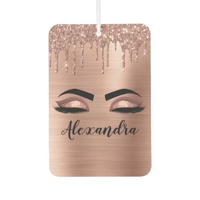 Rose Gold Glitter Sparkle Eyelashes Monogram Name Air Freshener (Front)