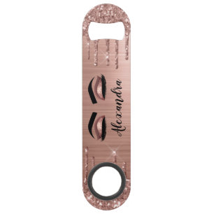Rose Gold Glitter Sparkle Eyelashes Monogram Name Bar Key
