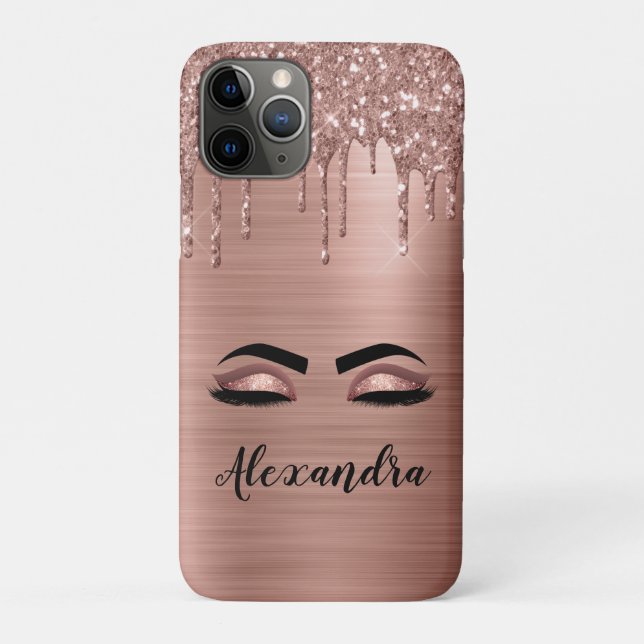 Rose Gold Glitter Sparkle Eyelashes Monogram Name Case-Mate iPhone Case (Back)