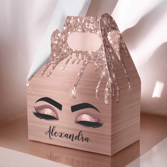 Rose Gold Glitter Sparkle Eyelashes Monogram Name Favor Box (Creator Uploaded)