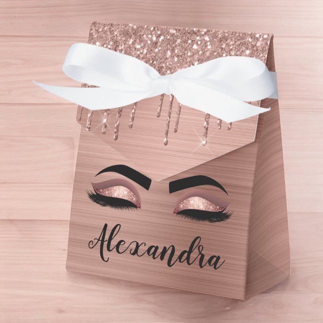 Rose Gold Glitter Sparkle Eyelashes Monogram Name Favor Box (Creator Uploaded)
