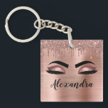 Rose Gold Glitter Sparkle Eyelashes Monogram Name Keychain<br><div class="desc">Rose Gold Faux Foil Metallic Sparkle Glitter Brushed Metal Monogram Name and Initial Eyelashes (Lashes),  Eyelash Extensions and Eyes Blush Pink Keychain. This makes the perfect sweet 16 birthday,  wedding,  bridal shower,  anniversary,  baby shower or bachelorette party gift for someone decorating her room in trendy cool style.</div>