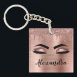 Rose Gold Glitter Sparkle Eyelashes Monogram Name Keychain<br><div class="desc">Rose Gold Faux Foil Metallic Sparkle Glitter Brushed Metal Monogram Name and Initial Eyelashes (Lashes),  Eyelash Extensions and Eyes Blush Pink Keychain. This makes the perfect sweet 16 birthday,  wedding,  bridal shower,  anniversary,  baby shower or bachelorette party gift for someone decorating her room in trendy cool style.</div>