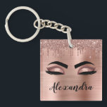 Rose Gold Glitter Sparkle Eyelashes Monogram Name Keychain<br><div class="desc">Rose Gold Faux Foil Metallic Sparkle Glitter Brushed Metal Monogram Name and Initial Eyelashes (Lashes),  Eyelash Extensions and Eyes Blush Pink Keychain. This makes the perfect sweet 16 birthday,  wedding,  bridal shower,  anniversary,  baby shower or bachelorette party gift for someone decorating her room in trendy cool style.</div>