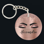 Rose Gold Glitter Sparkle Eyelashes Monogram Name Keychain<br><div class="desc">Rose Gold Faux Foil Metallic Sparkle Glitter Brushed Metal Monogram Name and Initial Eyelashes (Lashes),  Eyelash Extensions and Eyes Blush Pink Keychain. This makes the perfect sweet 16 birthday,  wedding,  bridal shower,  anniversary,  baby shower or bachelorette party gift for someone decorating her room in trendy cool style.</div>