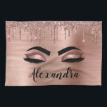 Rose Gold Glitter Sparkle Eyelashes Monogram Name Kitchen Towel<br><div class="desc">Rose Gold Faux Foil Metallic Sparkle Glitter Brushed Metal Monogram Name and Initial Eyelashes (Lashes),  Eyelash Extensions and Eyes Blush Pink Kitchen Towel. The design makes the perfect sweet 16 birthday,  wedding,  bridal shower,  anniversary,  baby shower or bachelorette party gift for someone looking for a trendy cool style.</div>
