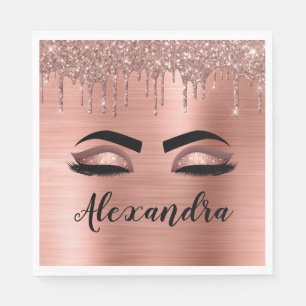 Rose Gold Glitter Sparkle Eyelashes Monogram Name Napkin