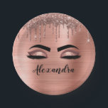 Rose Gold Glitter Sparkle Eyelashes Monogram Name Paper Plate<br><div class="desc">Rose Gold Faux Foil Metallic Sparkle Glitter Brushed Metal Monogram Name and Initial Eyelashes (Lashes),  Eyelash Extensions and Eyes Blush Pink Paper Plates. The design makes the perfect sweet 16 birthday,  wedding,  bridal shower,  anniversary,  baby shower or bachelorette party gift for someone looking for a trendy cool style.</div>