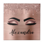 Rose Gold Glitter Sparkle Eyelashes Monogram Name Tile<br><div class="desc">Rose Gold Faux Foil Metallic Sparkle Glitter Brushed Metal Monogram Name and Initial Eyelashes (Lashes),  Eyelash Extensions and Eyes Blush Pink Decorative Tile. The design makes the perfect sweet 16 birthday,  wedding,  bridal shower,  anniversary,  baby shower or bachelorette party gift for someone looking for a trendy cool style.</div>