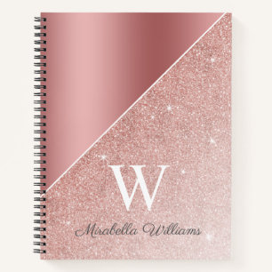 Rose Gold Glitter Sparkle Girly Name Monogram Notebook