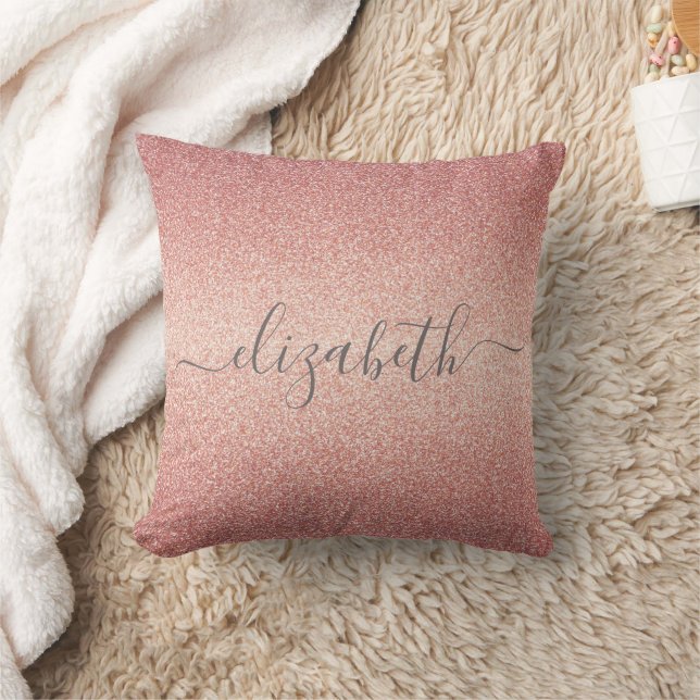 Rose gold glitter sparkle glam custom name script throw pillow (Blanket)