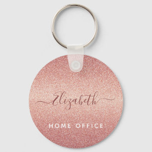 Rose gold glitter sparkle glam pink name keychain