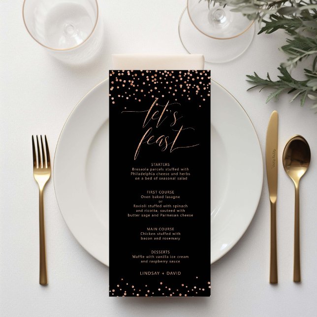 Rose gold glitter sparkle let's feast Menu Card (Creator Uploaded)