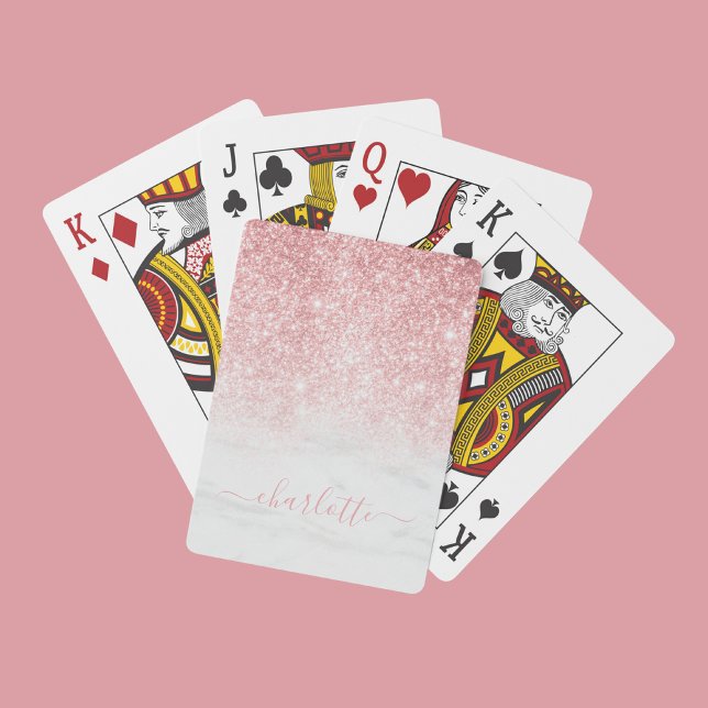 Rose Gold Glitter Sparkle Marble Personalized Name Playing Cards (Creator Uploaded)
