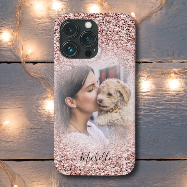 Rose Gold Glitter Sparkle Photo Monogram iPhone  Case-Mate iPhone Case (Creator Uploaded)