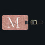 Rose Gold Glitter Sparkle Script Name Monogram Luggage Tag<br><div class="desc">Rose Gold Glitter Sparkle Elegant Girly Script Swash Name Monogram Bag Tag</div>