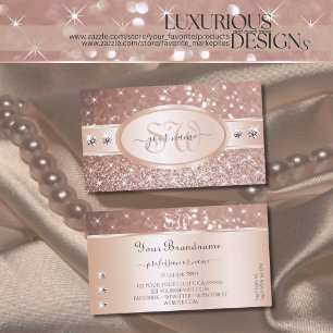 Rose Gold Glitter Sparkle Stars Diamonds Initials Business Card