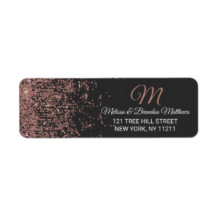 Rose Gold Glitter Sparkles Black Address