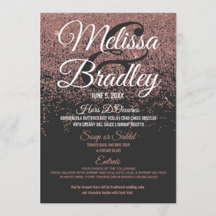 Rose Gold Glitter Sparkles Black Wedding Menu