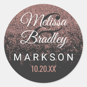 Rose Gold Glitter Sparkles Black Wedding Stickers