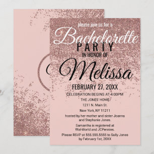 Rose Gold Glitter Sparkles Blush Pink Bachelorette Invitation