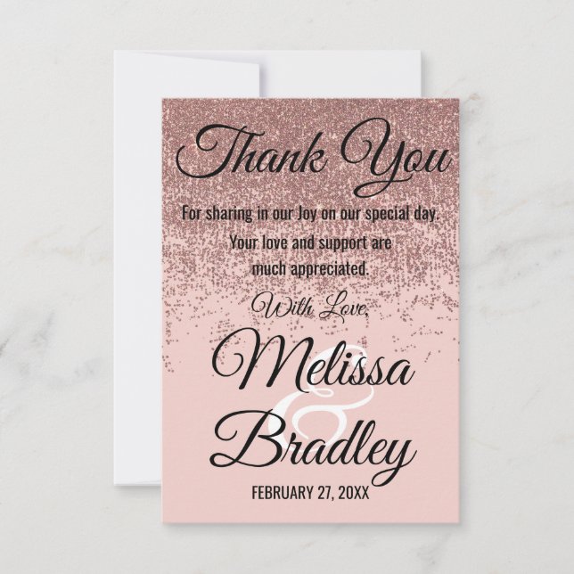 Rose Gold Glitter Sparkles Blush Pink Thank You Card (Front)