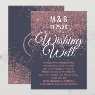 Rose Gold Glitter Sparkles Navy Blue Wishing Well Invitation