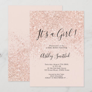 Rose gold glitter sparkles pink girl baby shower invitation