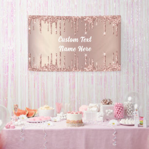 Rose Gold Glitter Sparkly Banner with Cutom Text