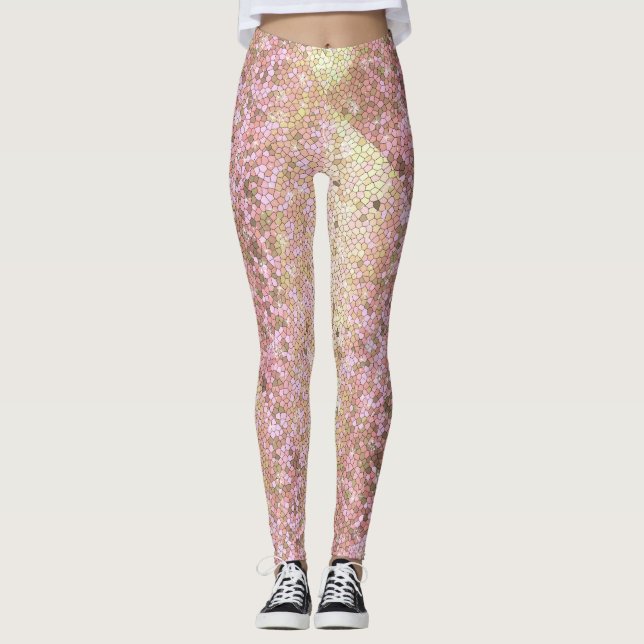 Rose Gold Glitter Sparkly Bling Fashion Yoga Pants (Front)