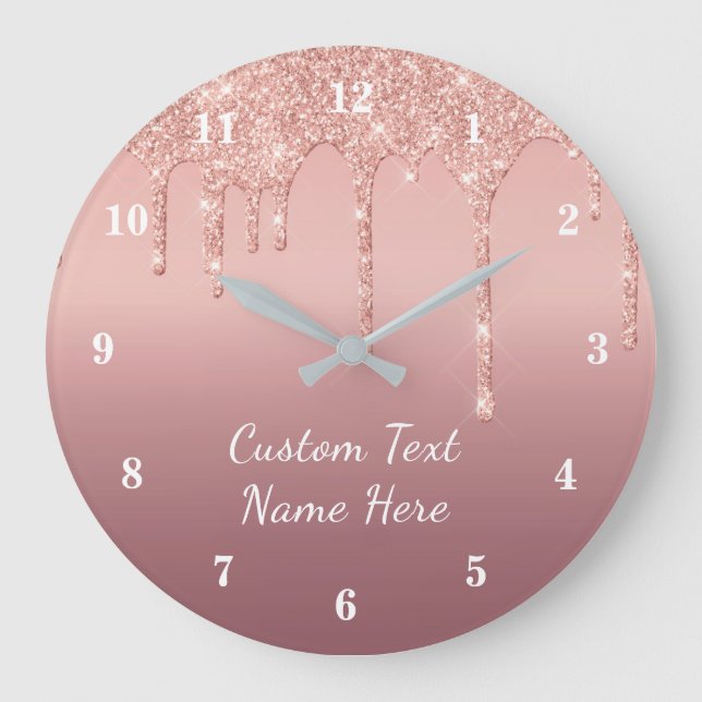 Rose Gold Glitter Sparkly Custom Text Wall Clock (Front)