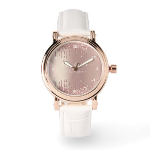 Rose Gold Glitter Sparkly Custom Text Watch