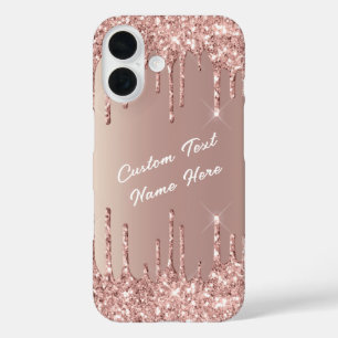Rose Gold Glitter Sparkly Custom Text Your Name iPhone 16 Case