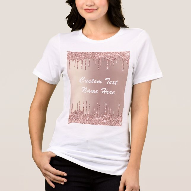 Rose Gold Glitter Sparkly Custom Text Your Name Tri-Blend Shirt (Front)