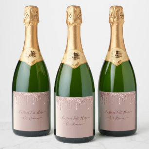 Rose Gold Glitter Sparkly Custom Text Your Wedding Sparkling Wine Label