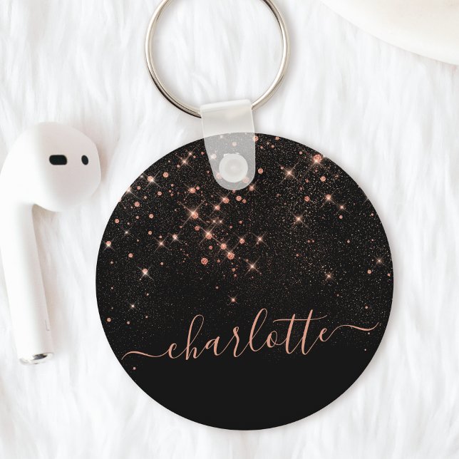Rose Gold Glitter Sparkly Elegant Glamorous Script Keychain (Creator Uploaded)