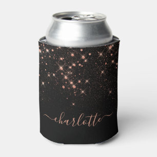 Rose Gold Glitter Sparkly Elegant Glamourous Scrip Can Cooler