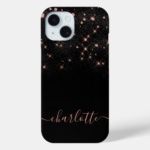 Rose Gold Glitter Sparkly Elegant Glamourous Scrip iPhone 15 Case