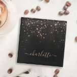 Rose Gold Glitter Sparkly Elegant Glamourous Scrip Glass Coaster<br><div class="desc">Create your own personalized black and rose gold diamond sparkle glass coaster with your custom modern handwritten script name.</div>