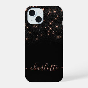 Rose Gold Glitter Sparkly Elegant Glamourous Scrip iPhone 15 Case