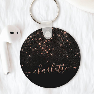 Rose Gold Glitter Sparkly Elegant Glamourous Scrip Keychain