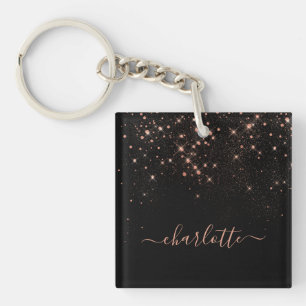 Rose Gold Glitter Sparkly Elegant Glamourous Scrip Keychain