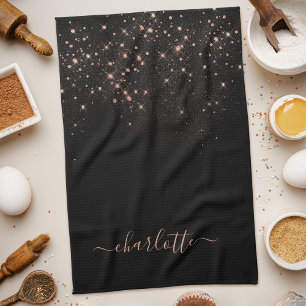 Rose Gold Glitter Sparkly Elegant Glamourous Scrip Kitchen Towel