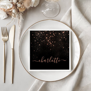 Rose Gold Glitter Sparkly Elegant Glamourous Scrip Napkin