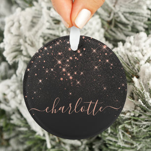 Rose Gold Glitter Sparkly Elegant Glamourous Scrip Ornament