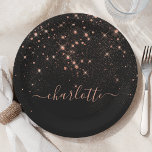 Rose Gold Glitter Sparkly Elegant Glamourous Scrip Paper Plate<br><div class="desc">Create your own personalized black and rose gold diamond sparkle paper plate with your custom modern handwritten script name.</div>